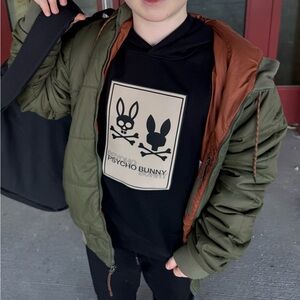 Psycho Bunny Black and Tan Kids Hoodie - No Strings - Rare **